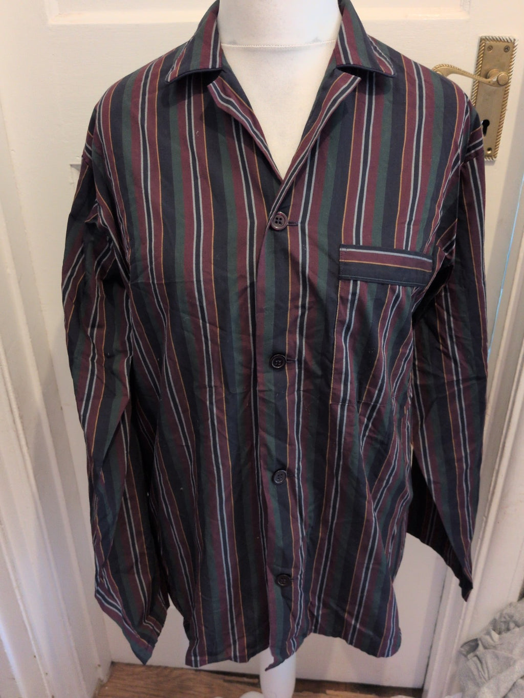 Marks And Spencer St Michael Medium Green/Purple/Navy Stripe Long Sleeve Shirt