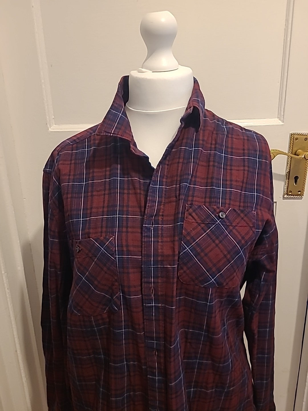 Mens Next Size XL Burgundy Check Long Sleeve Shirt