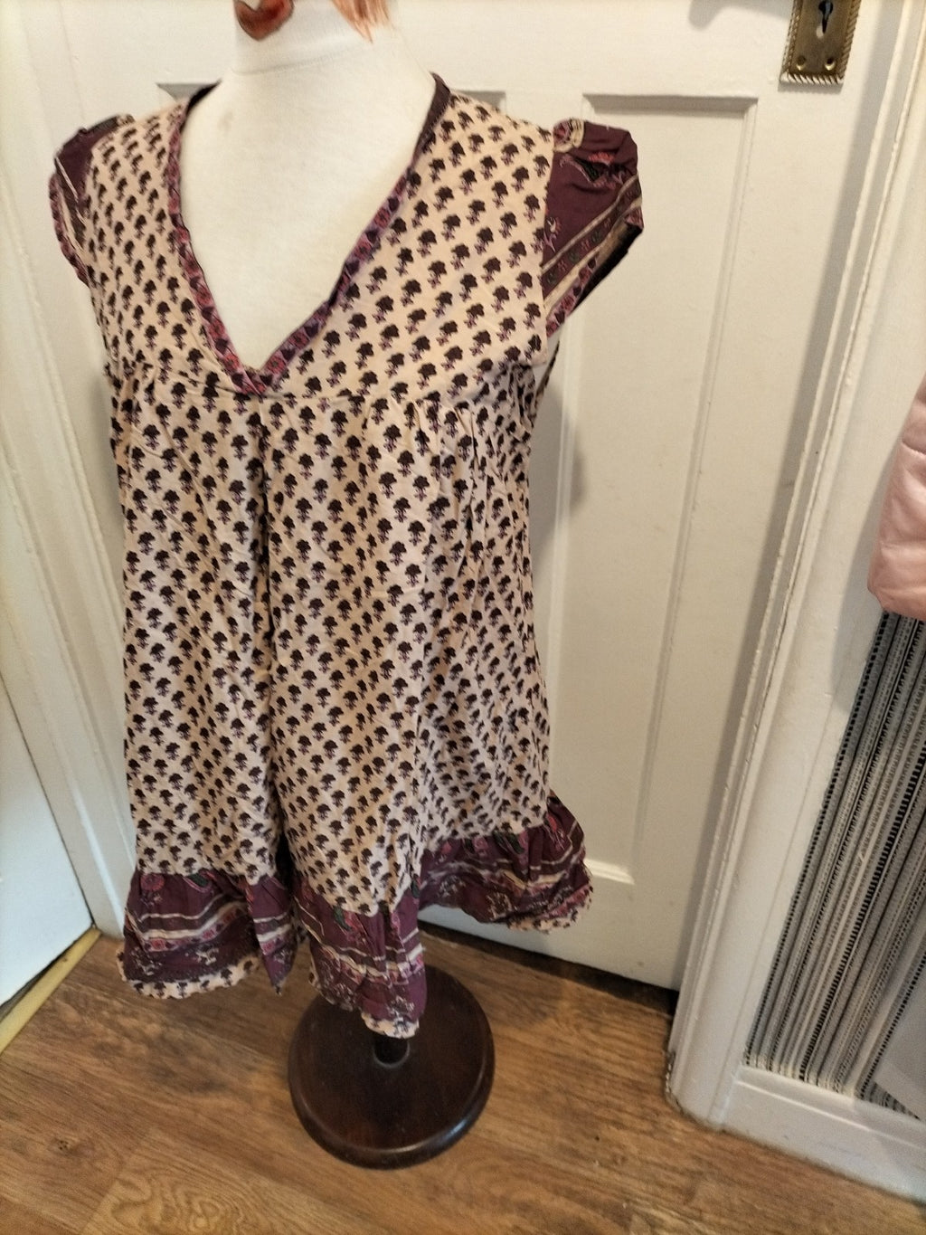 Ladies Primark Size 14 Purple Light Brown Floral Cap Sleeved Tunic