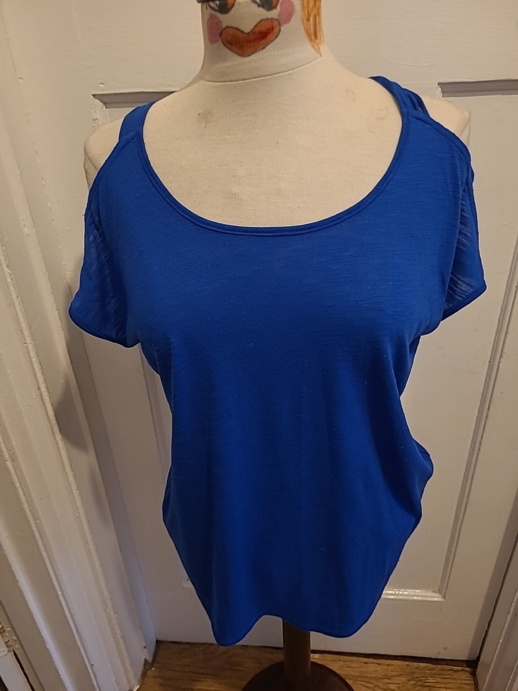 Ladies Papaya Size Medium Royal Blue Open Shoulder Short Sleeved Tshirt