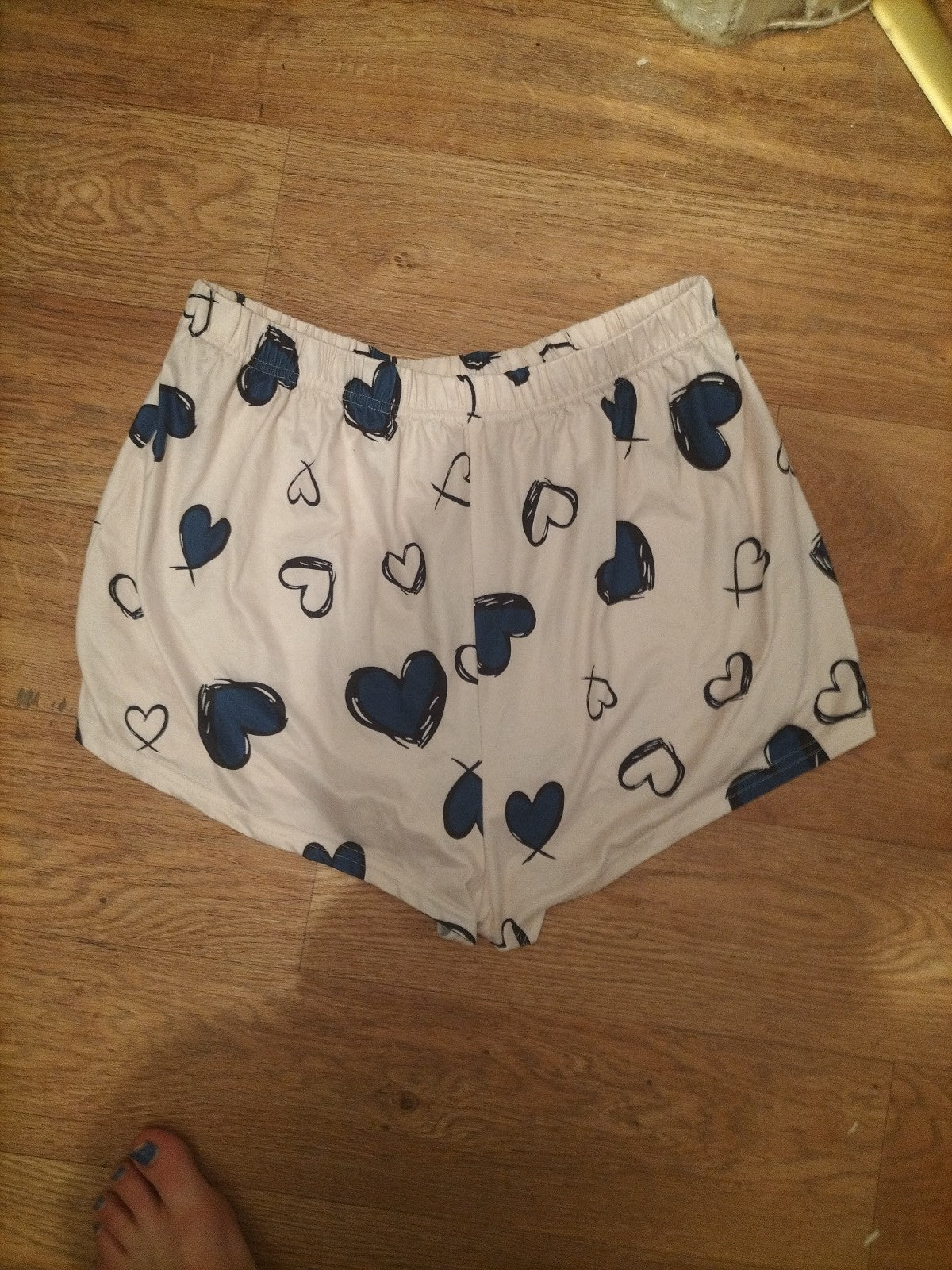 Ladies Size XL Pale Pink And Blue Love heart Sleep Shorts