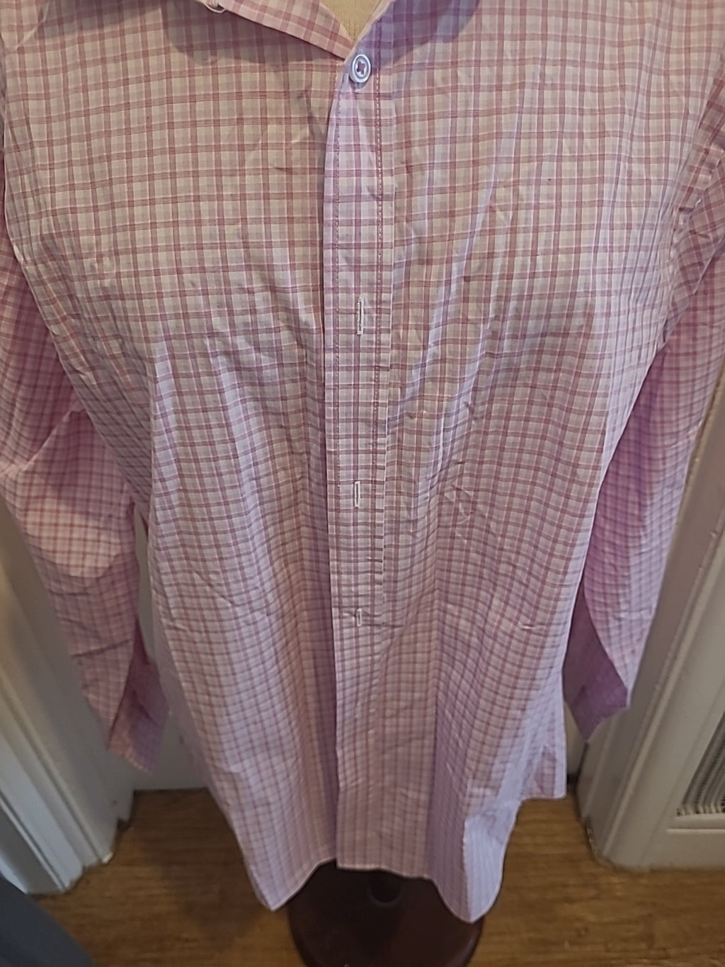 Mens Tailor&Cutter Size 16.5" Pink White Check Long Sleeved Formal Shirt