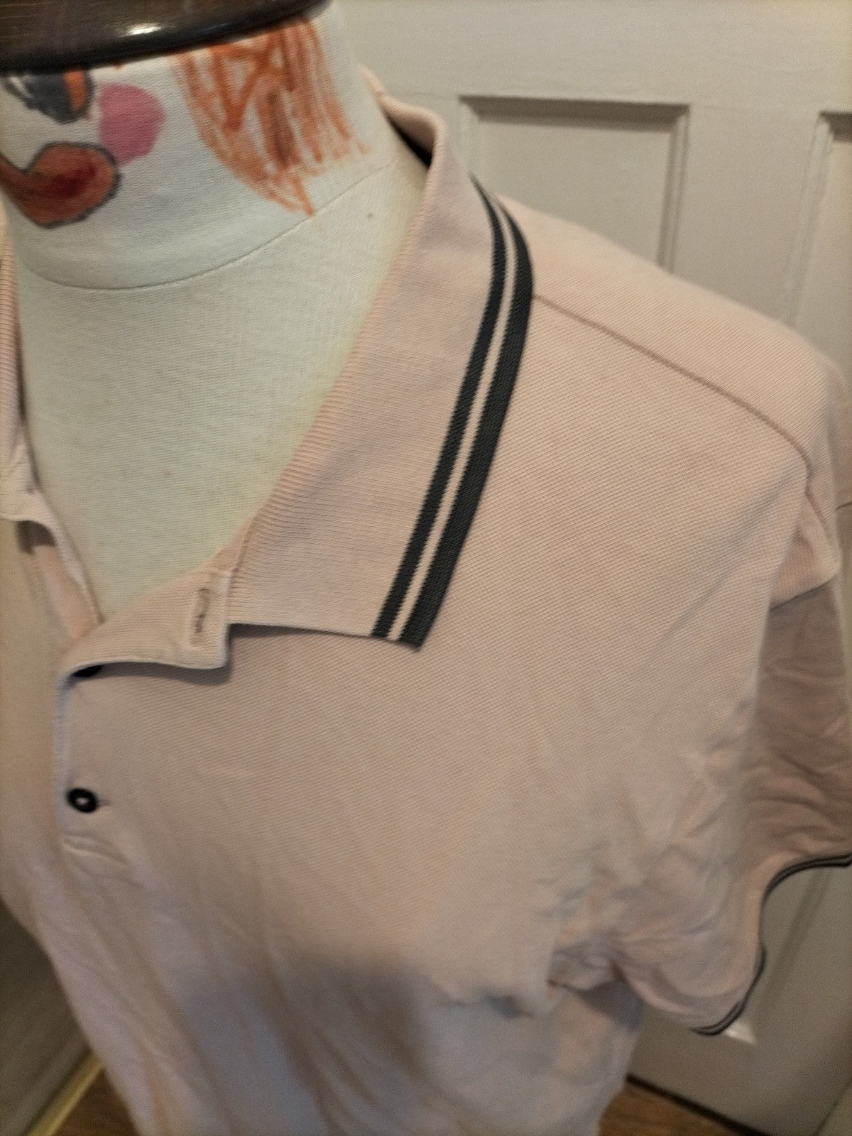 Mens Next Size Large Regular Fit Pale Pink Navy Trim Polo