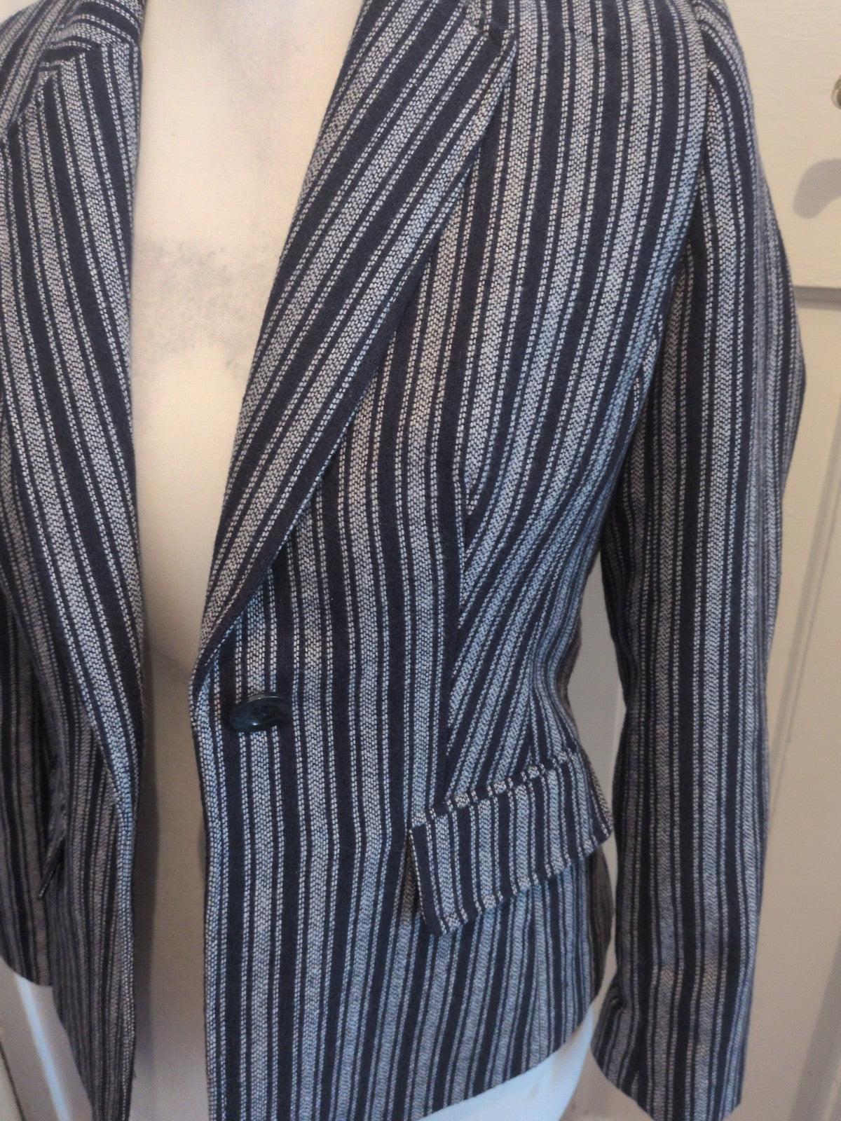 TU 8 Navy And White Stripe Collared Blazer Lined