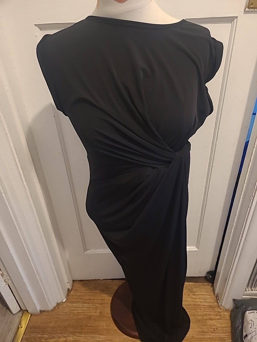 Ladies Quiz Size 8 Black Sleeveless Tie Detailed Long Length Dress