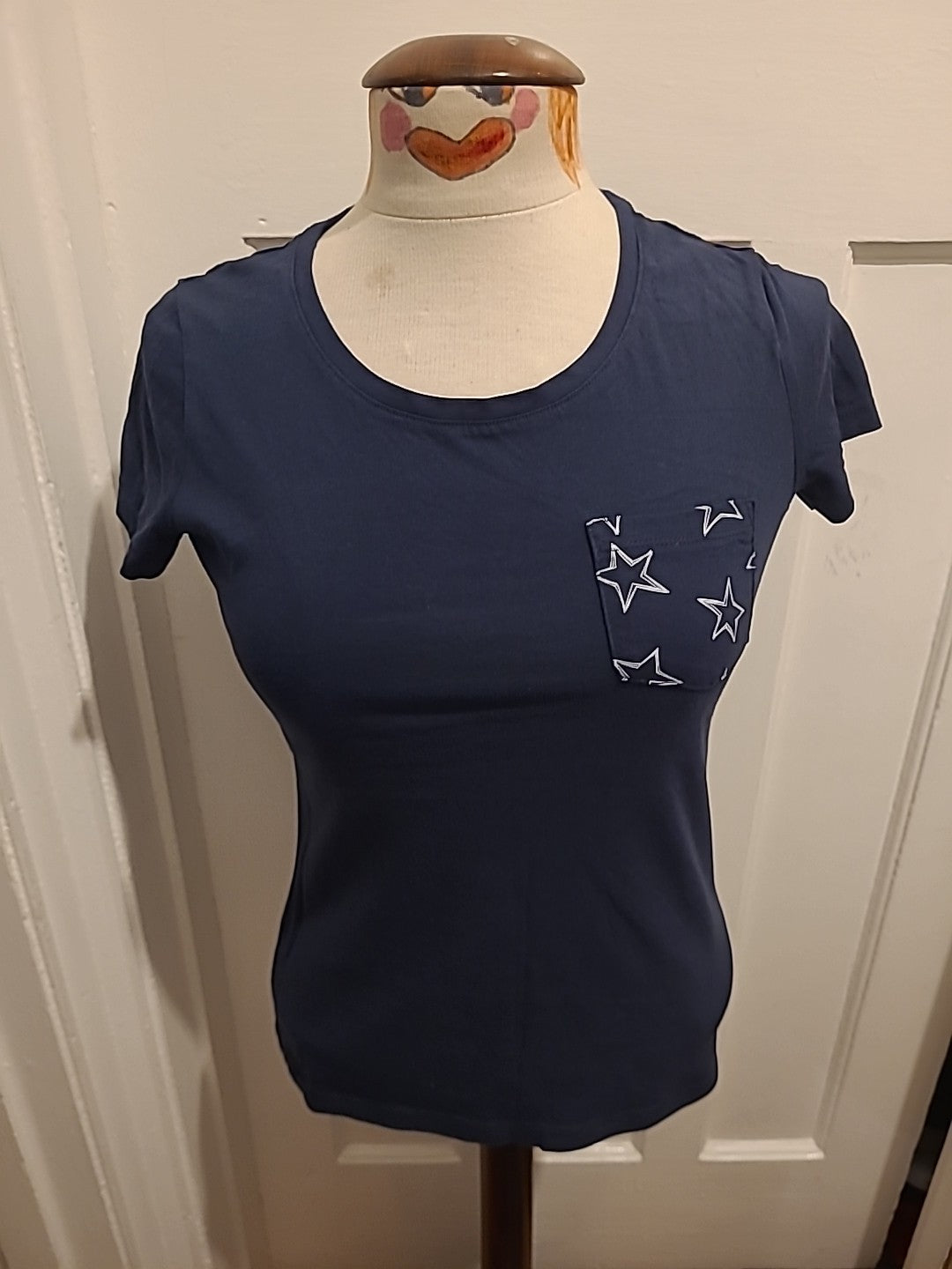 Ladies F&F Size 6 Navy Star Pyjama Top