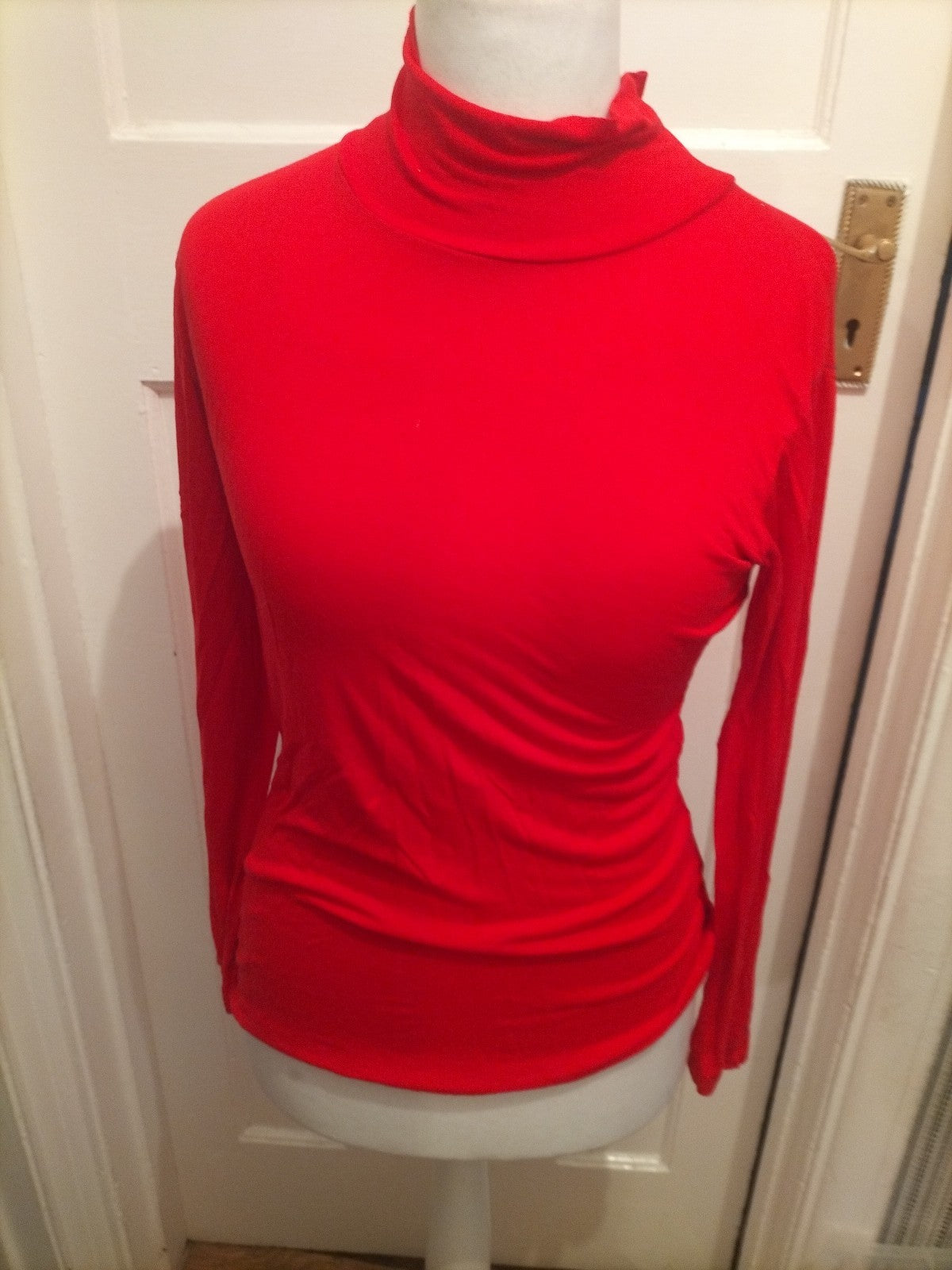 Ladies Size M/L Red Long Sleeved Roll Neck T-shirt