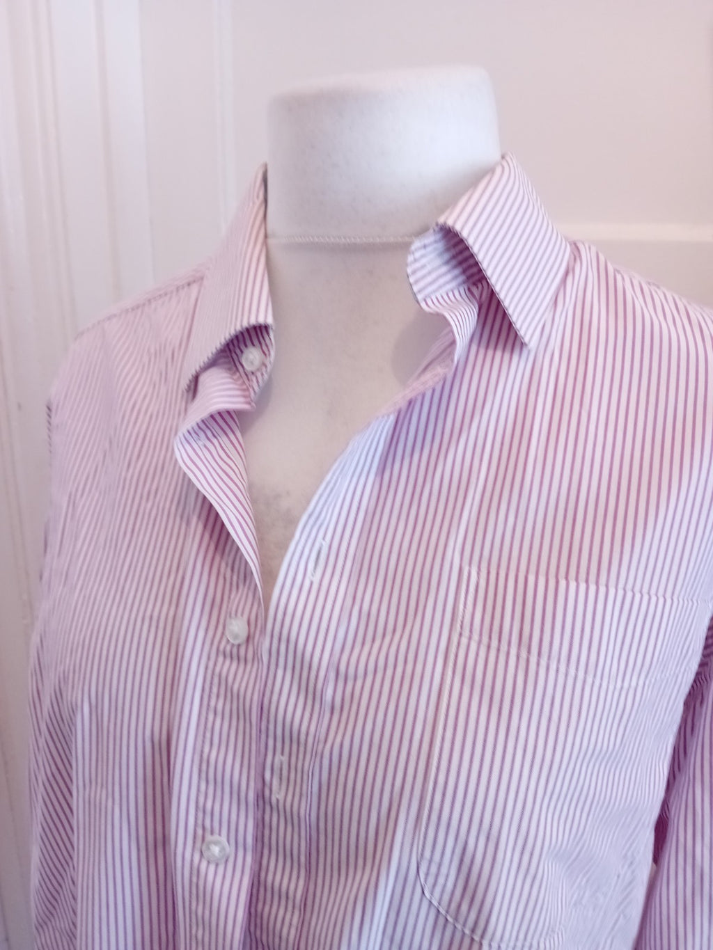 Marks And Spencer 16.5 Purple Stripe Long Sleeve Quick Iron Shirt