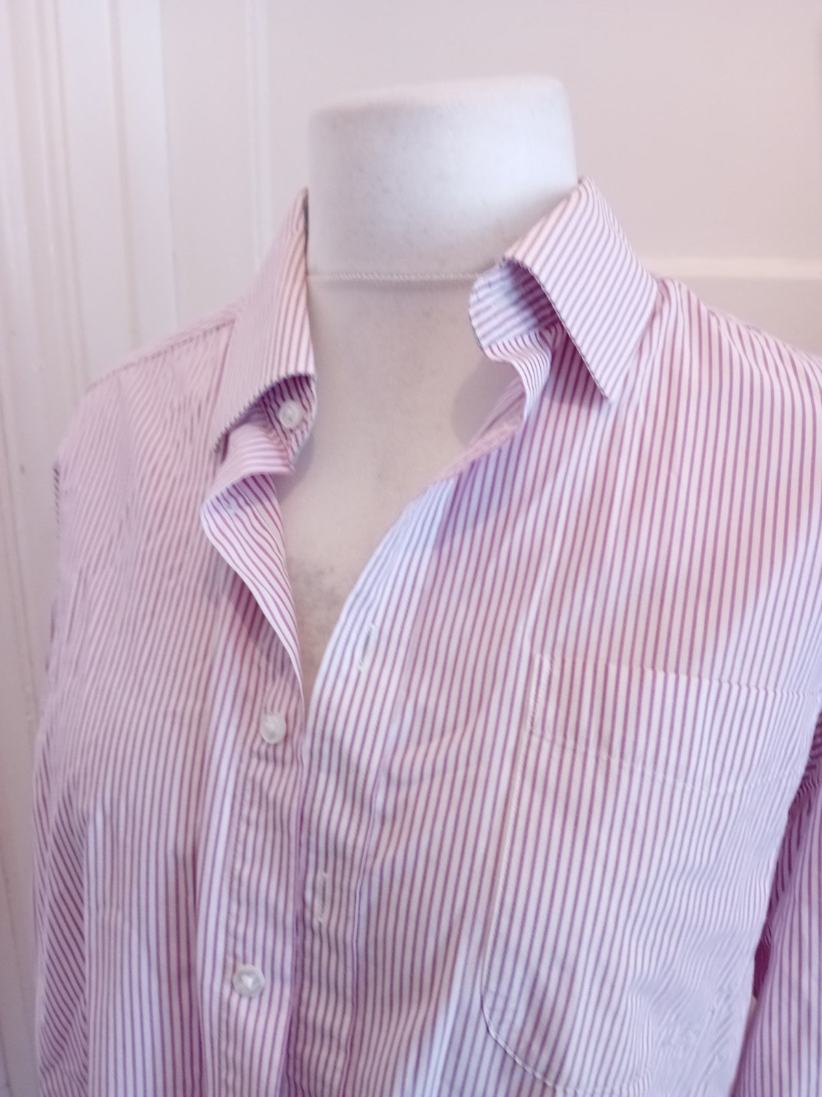Marks And Spencer 16.5 Purple Stripe Long Sleeve Quick Iron Shirt