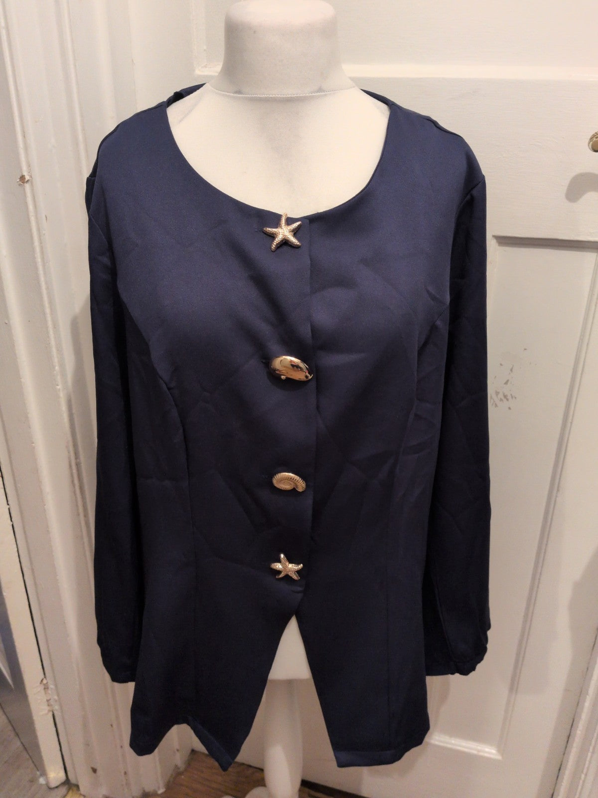 Shein 3xl Sea Creatures Buttons Long Sleeve Blouse