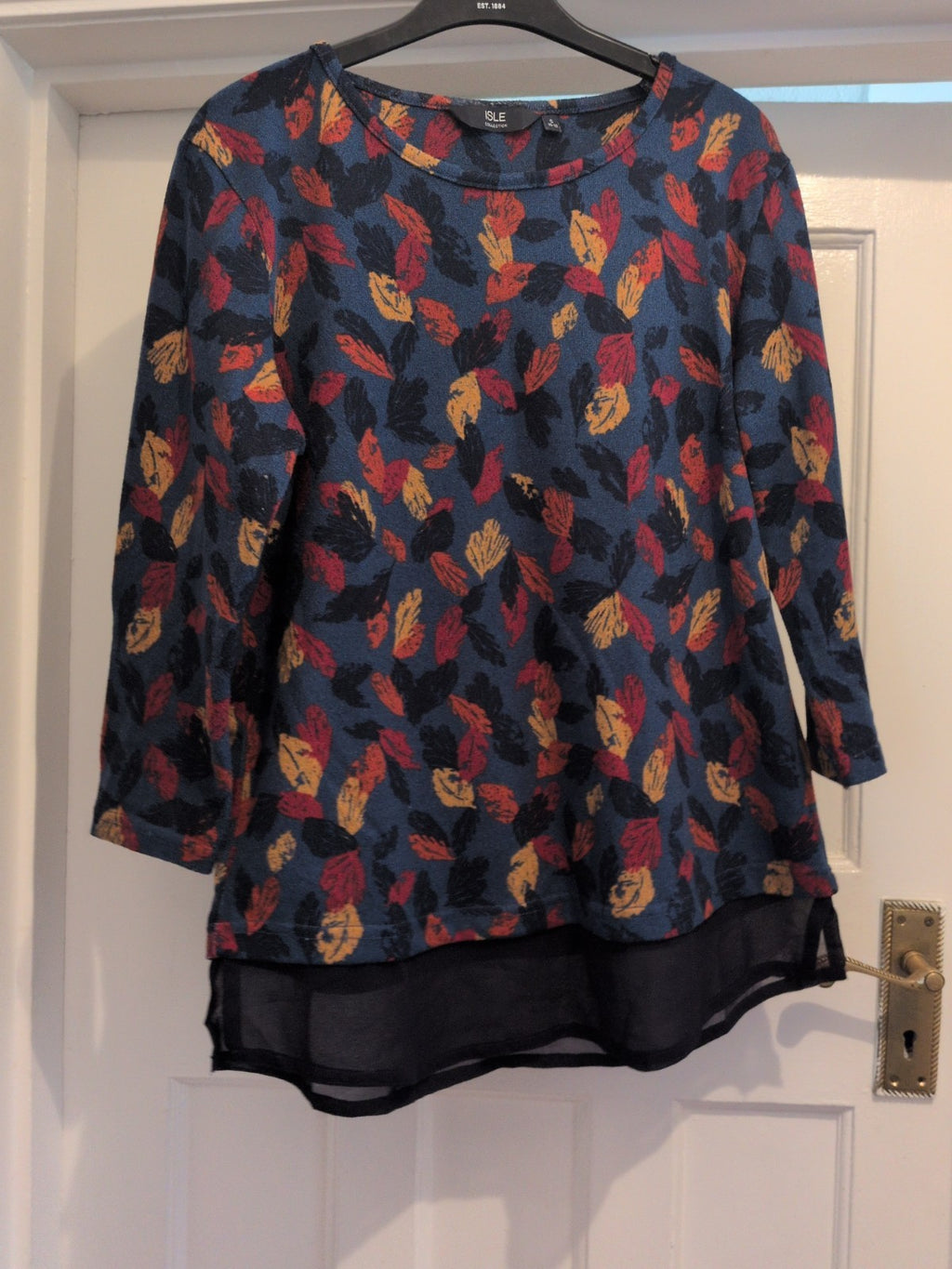 Isle 10-12 Navy Autumn Leaves Pullover Jumper
