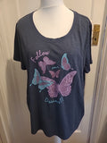 Ladies Bon Prix Size XL Grey Butterfly Short Sleeved Tshirt