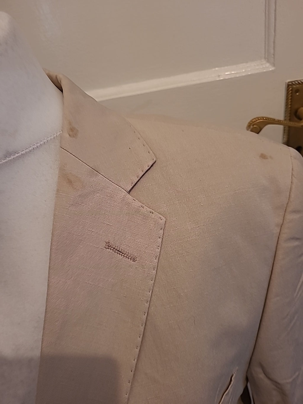 Mens Collezione Size 42 Short Almond Silk Blend Blazer