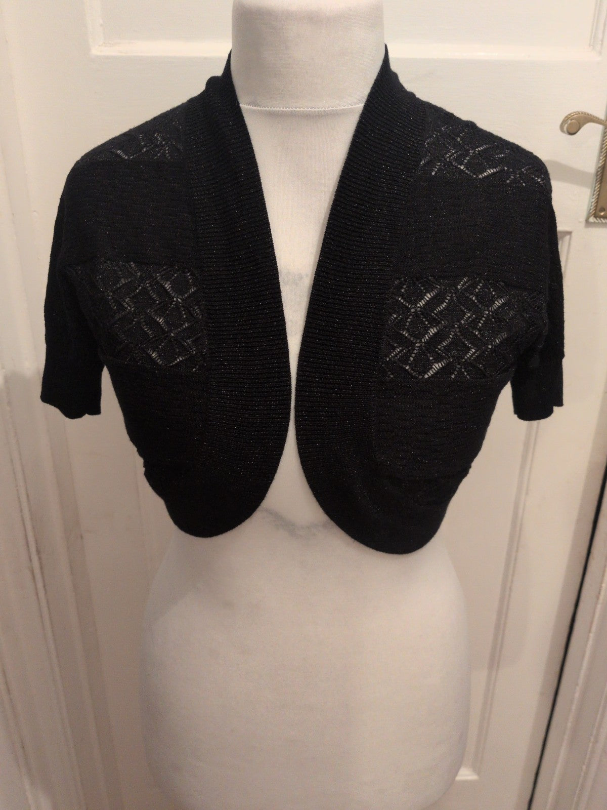 Ladies Size Medium Black Shimmer Short Sleeve Blouse