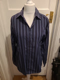 Mens John Lewis Size Large Navy And Blue Striped Long Sleeved Shirt