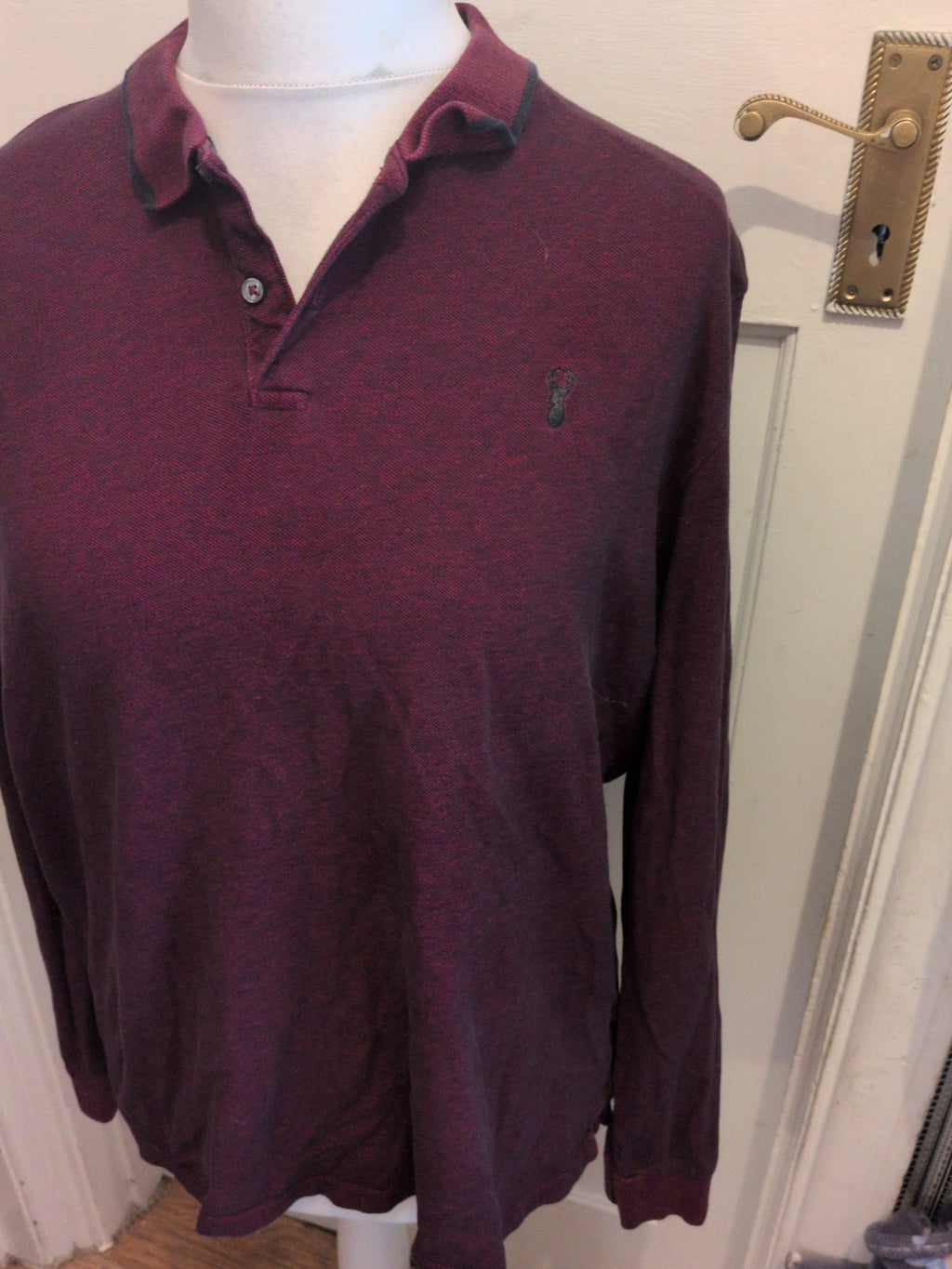 Mens Next XL Purple Flecked Long Sleeve Polo