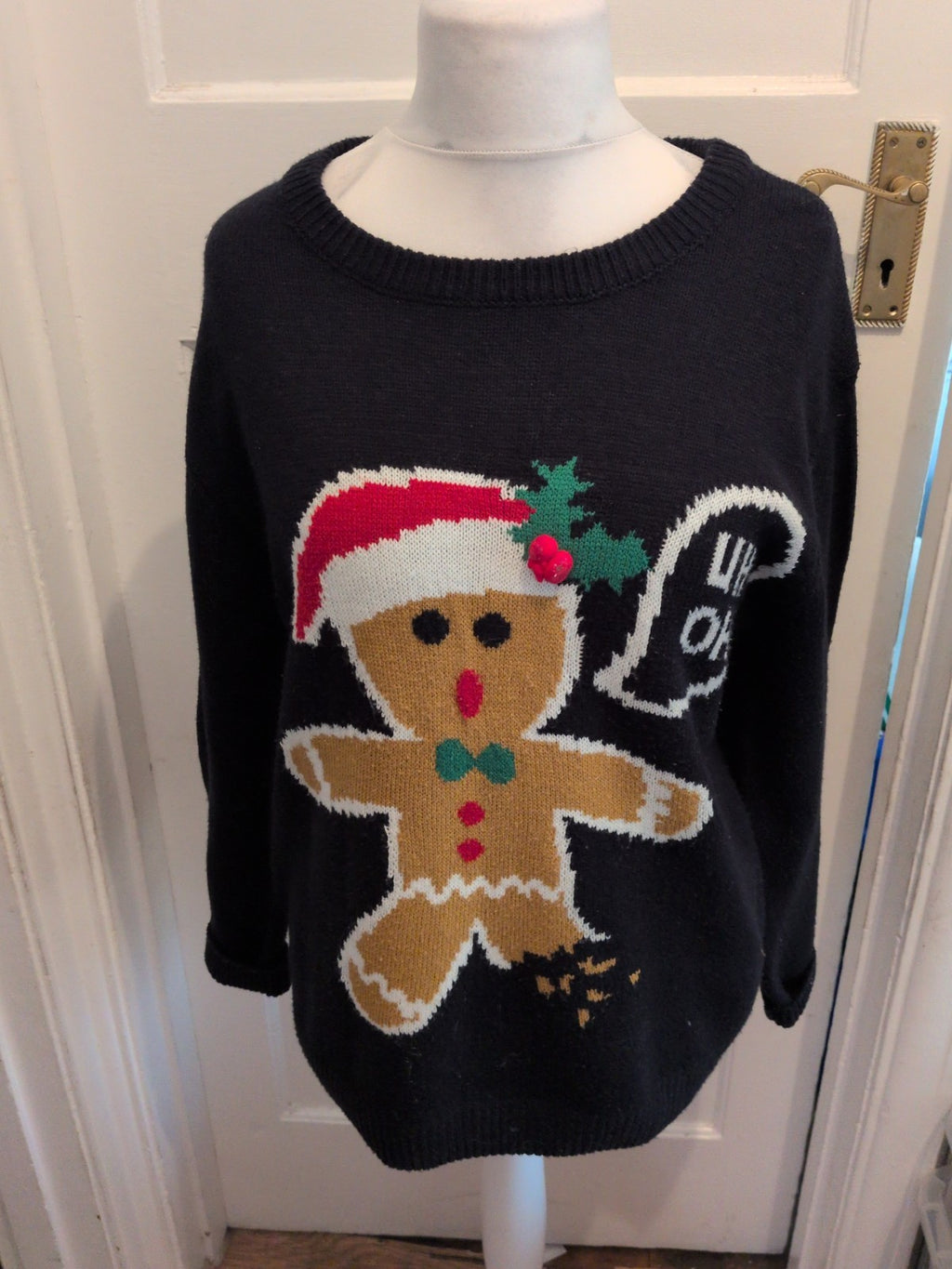 XL Navy Gingerbread Christmas Pullover Jumper
