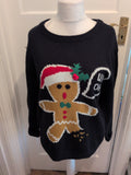 XL Navy Gingerbread Christmas Pullover Jumper