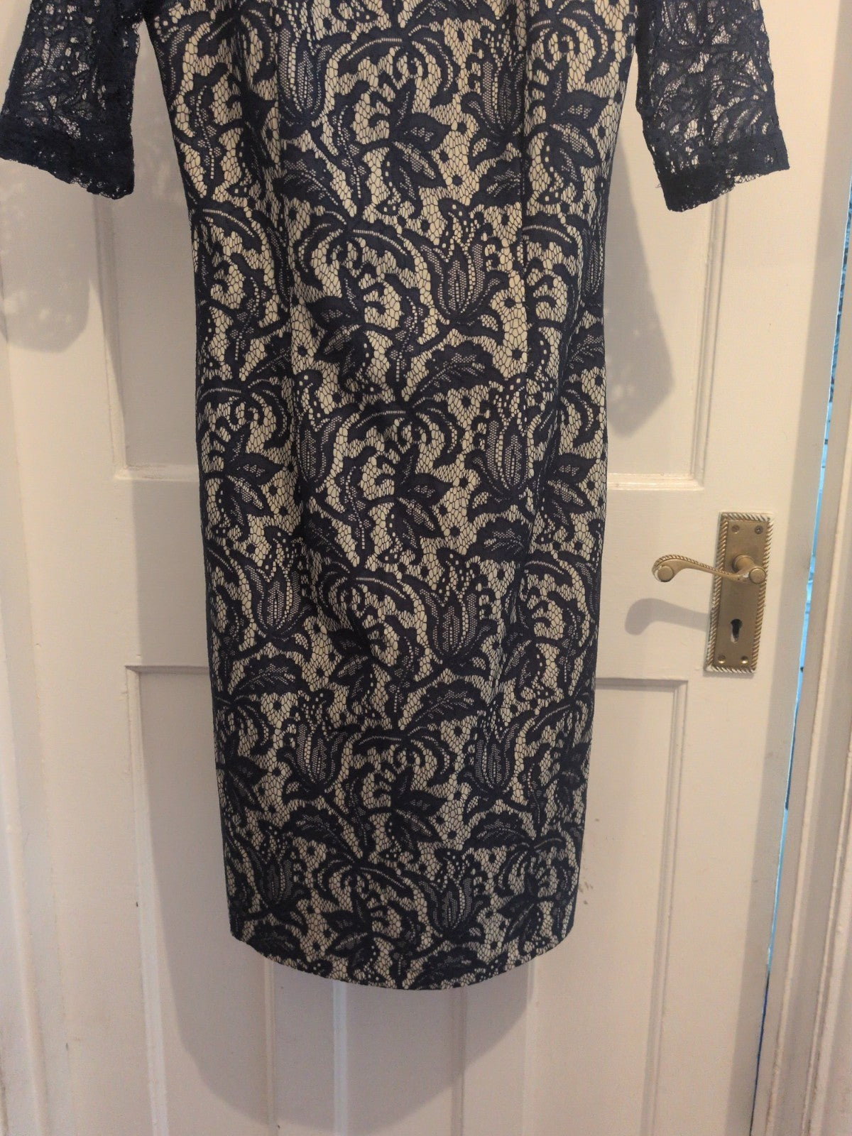 Next 10 Royal Blue And Beige Lacey Short Sleeve Dress Midi