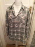 Ladies Shein Size Large Pale Green Check Collared Blouse Long Sleeved Bobbling