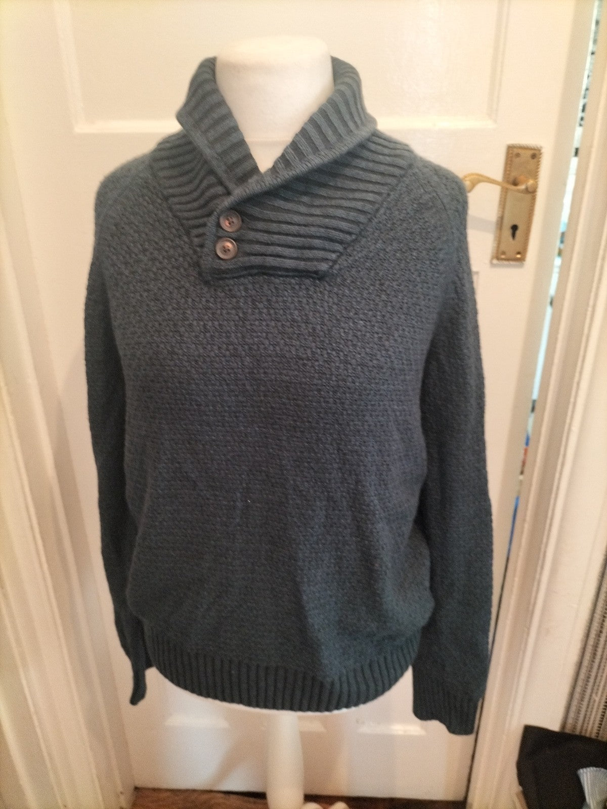Mens H&M Size M Teal Collared Pullover Jumper