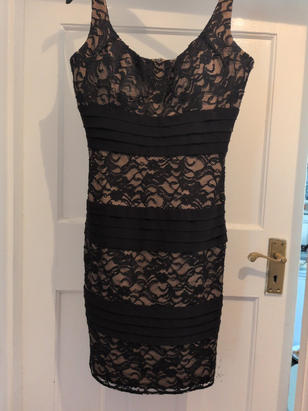 S.L Fashions 6 Brown And Black Lacey Sleeveless Dress