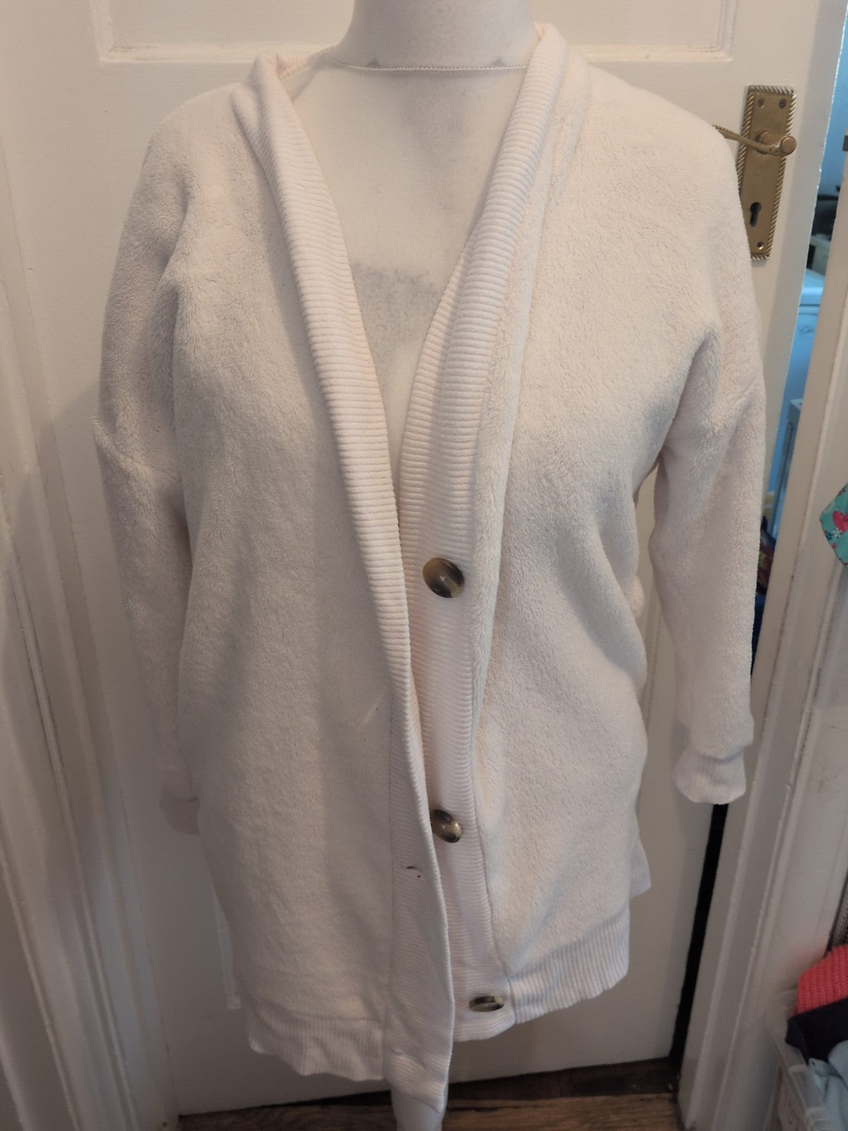 Marks And Spencer Small White Long Sleeve Fluffy Cardigan