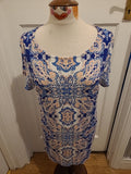 Ladies Marks And Spencer Size 14 Blue Mix Detailed Short Sleeved Dress