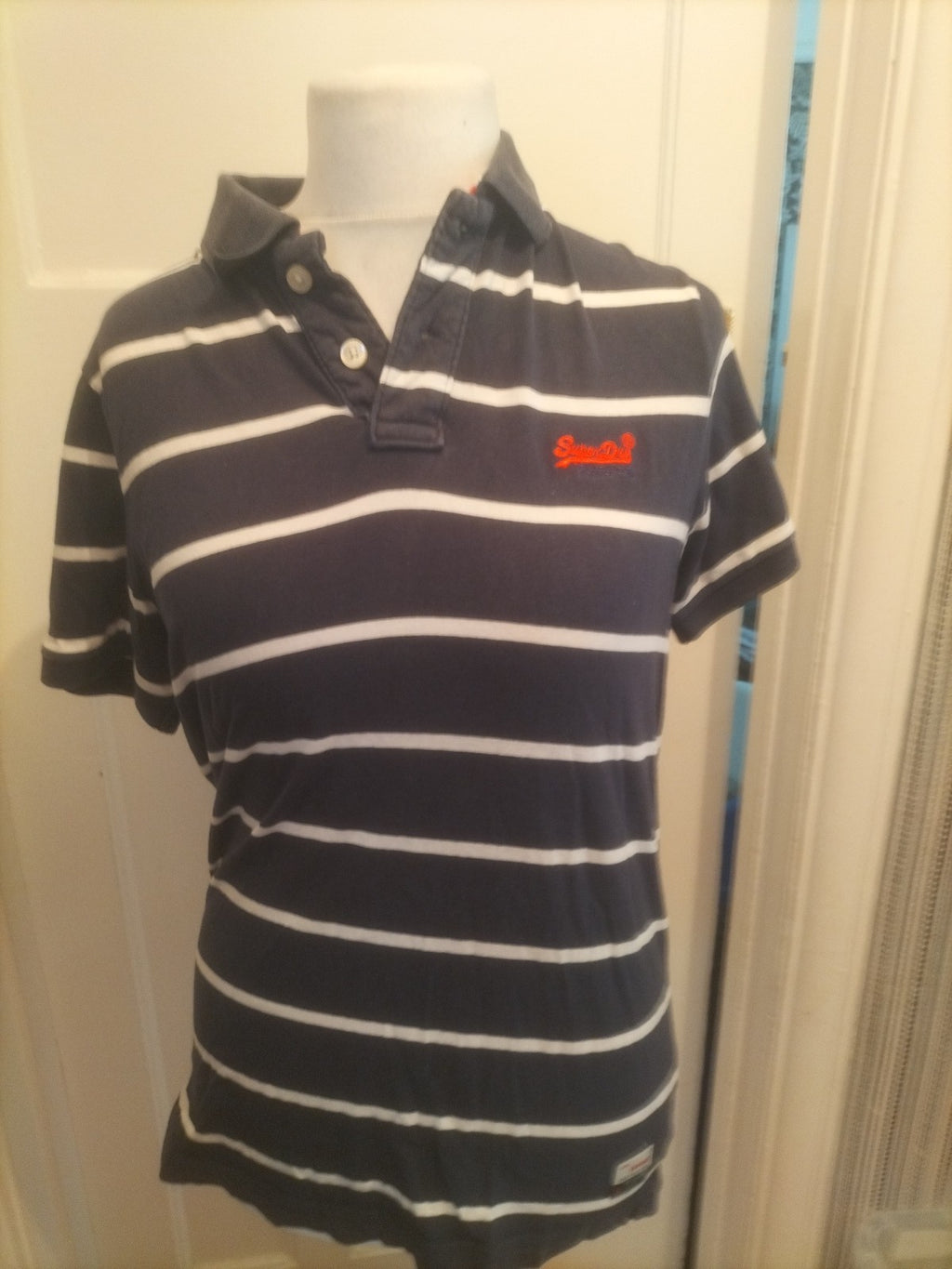Mens Superdry Size Large Striped Short Sleeved Polo