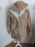 Large Beige Genuine Leather Fleece Fluffy Lined Coat