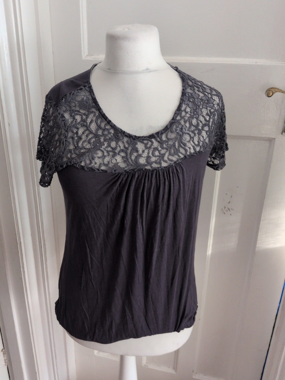 Rocha John Rocha 14 Grey Lace Short Sleeve Blouse