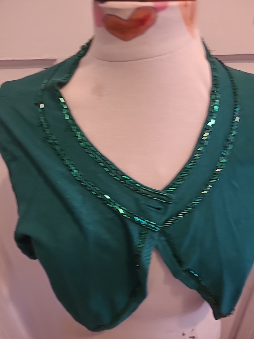 Ladies Debenhams Size 14 Green With Diamonte Short Sleeved Cardigan