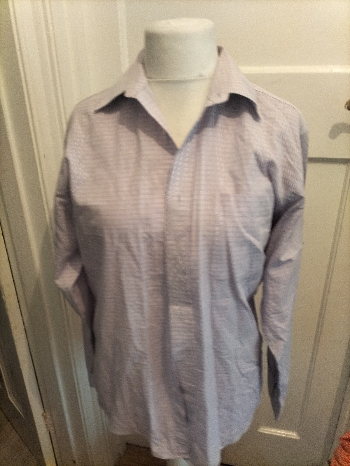 Debenhams 15.5 Pale Purple Faint Check Long Sleeve Shirt