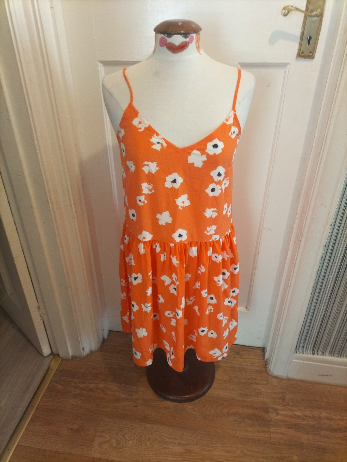 Ladies Pieces Size Small Orange White Floral Sleeveless Summer Dress