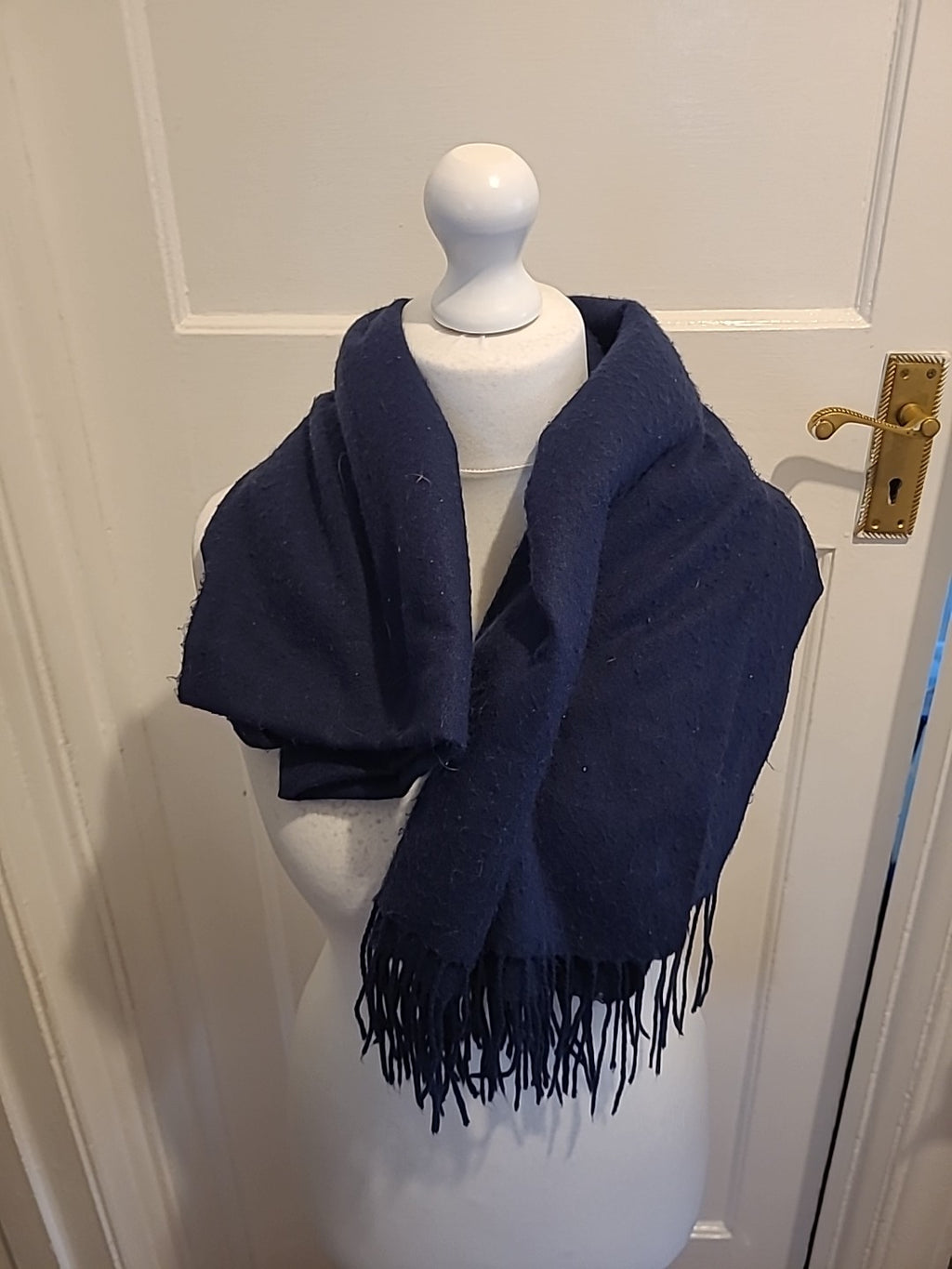 Ladies Navy Large Tassled Scarf