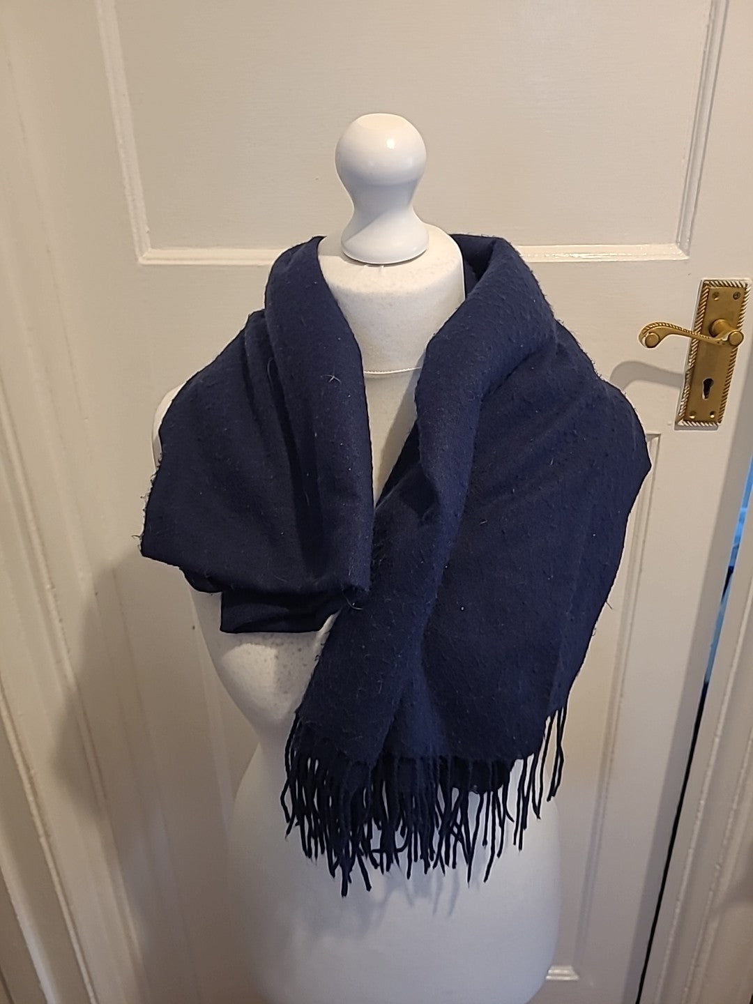 Ladies Navy Large Tassled Scarf