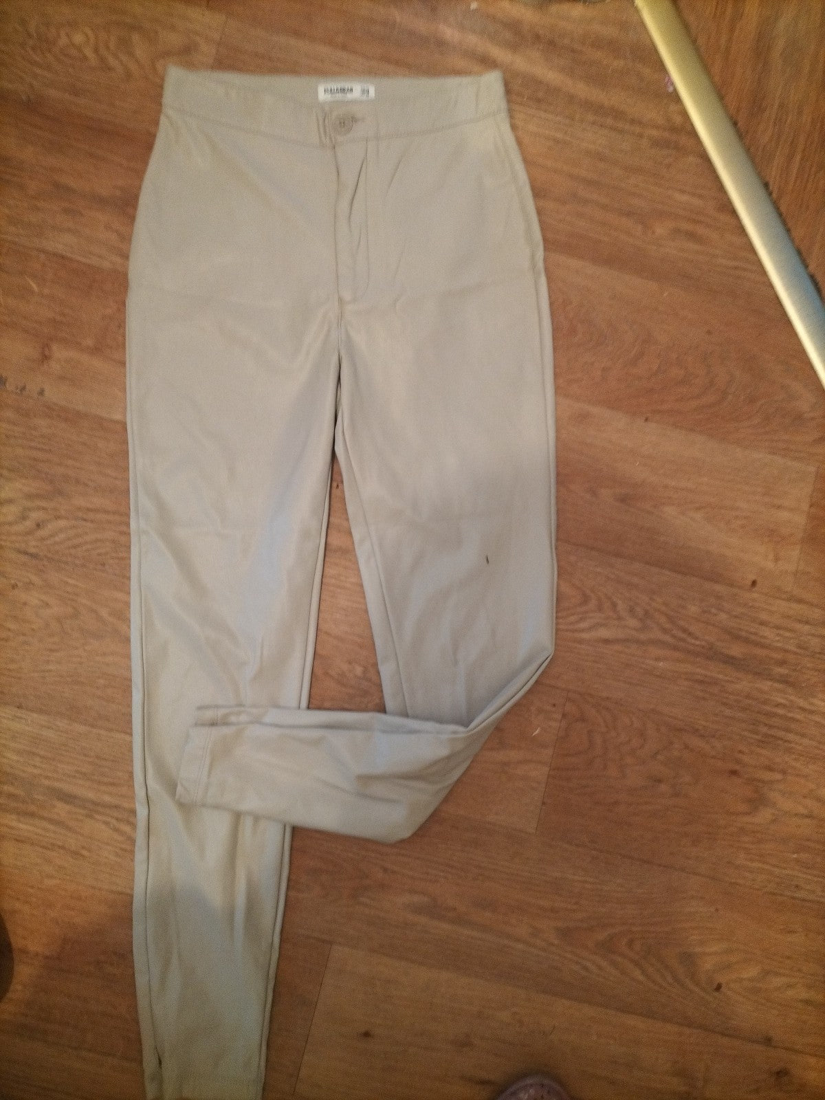 Ladies Pull&Bear Size 10 Cream Pleather Trousers