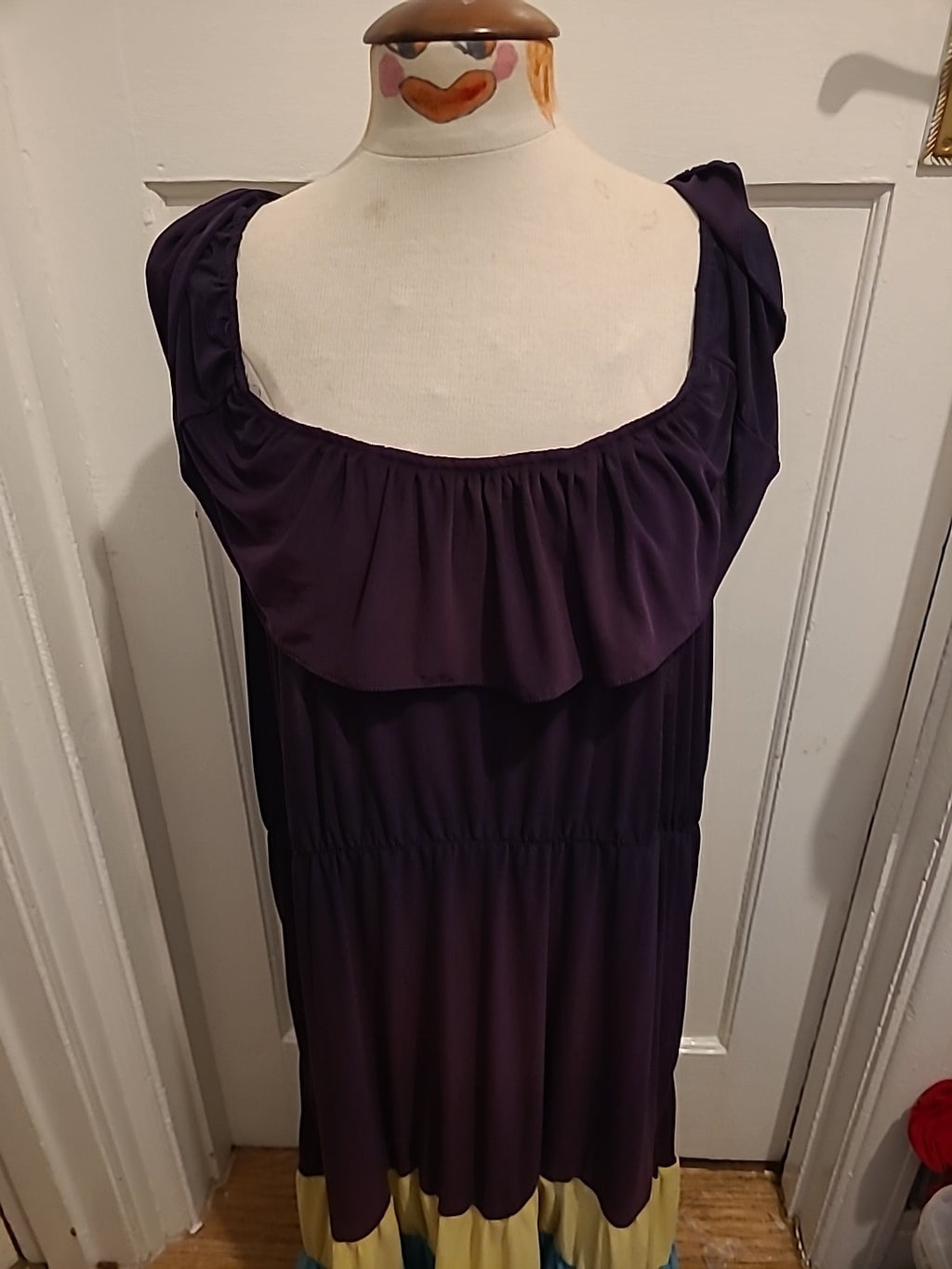 Ladies Wardrobe Size XL Yellow/Blue/Purple Sleeveless Flare Dress