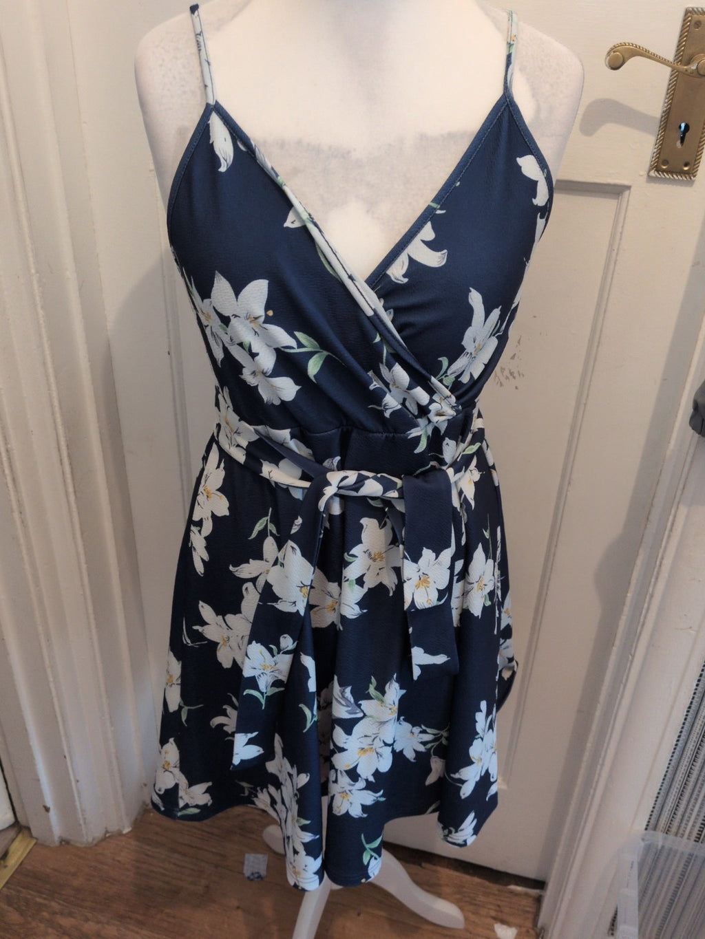 Shein Large Navy Floral V Neck Dress Sleeveless