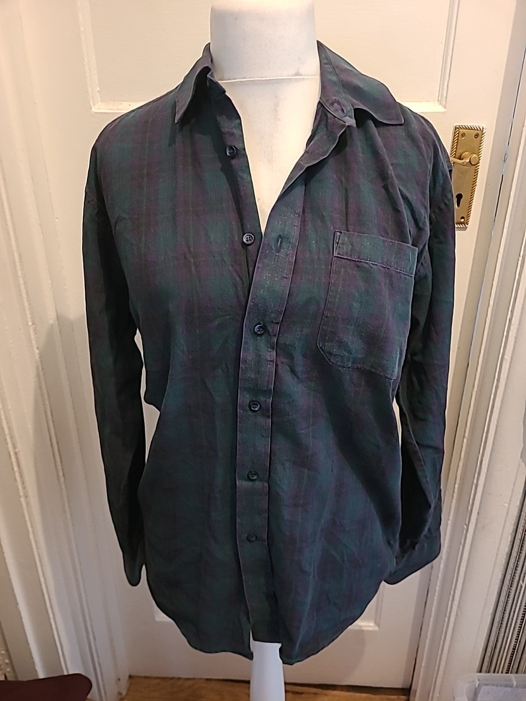 Mens Marks And Spencer St Michael Size 15 Tarten Check Long Sleeved Cotton Shirt