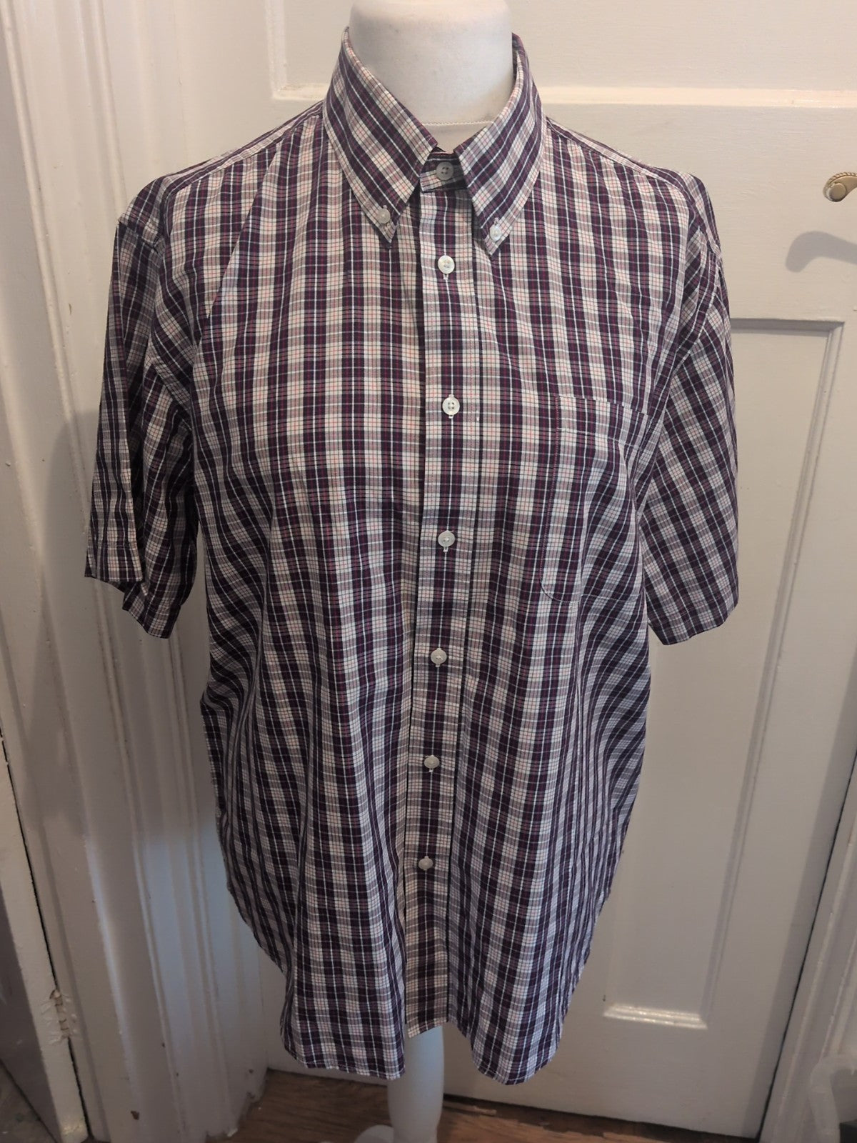 Mr Blue XL Navy Red White Check Short Sleeve Shirt