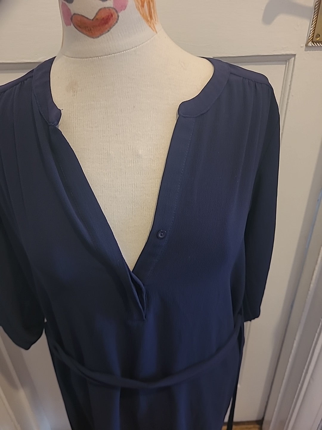 Ladies Dorothy Perkins Size 10 Navy Mid Sleeved Belted Dress
