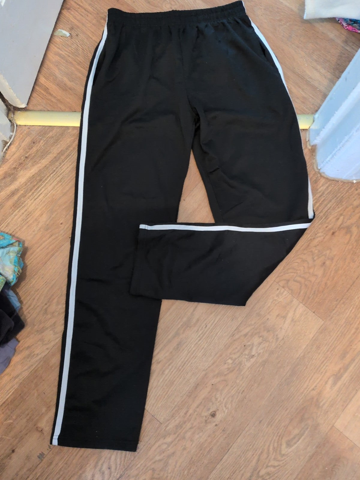 Large Black With White Trim Elasticated Track Pants
