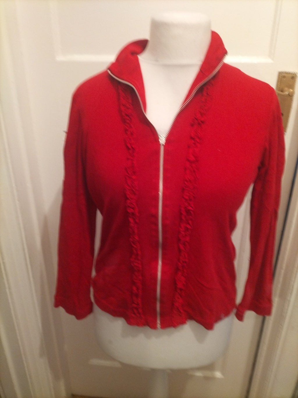 Ladies EDC Size XL Red Frilly Full Zip Jacket Slight Fading