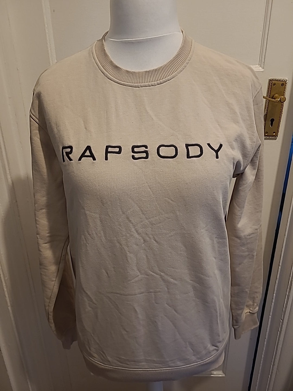 Ladies Rapsody Size Small Beige Print Pullover Sweatshirt