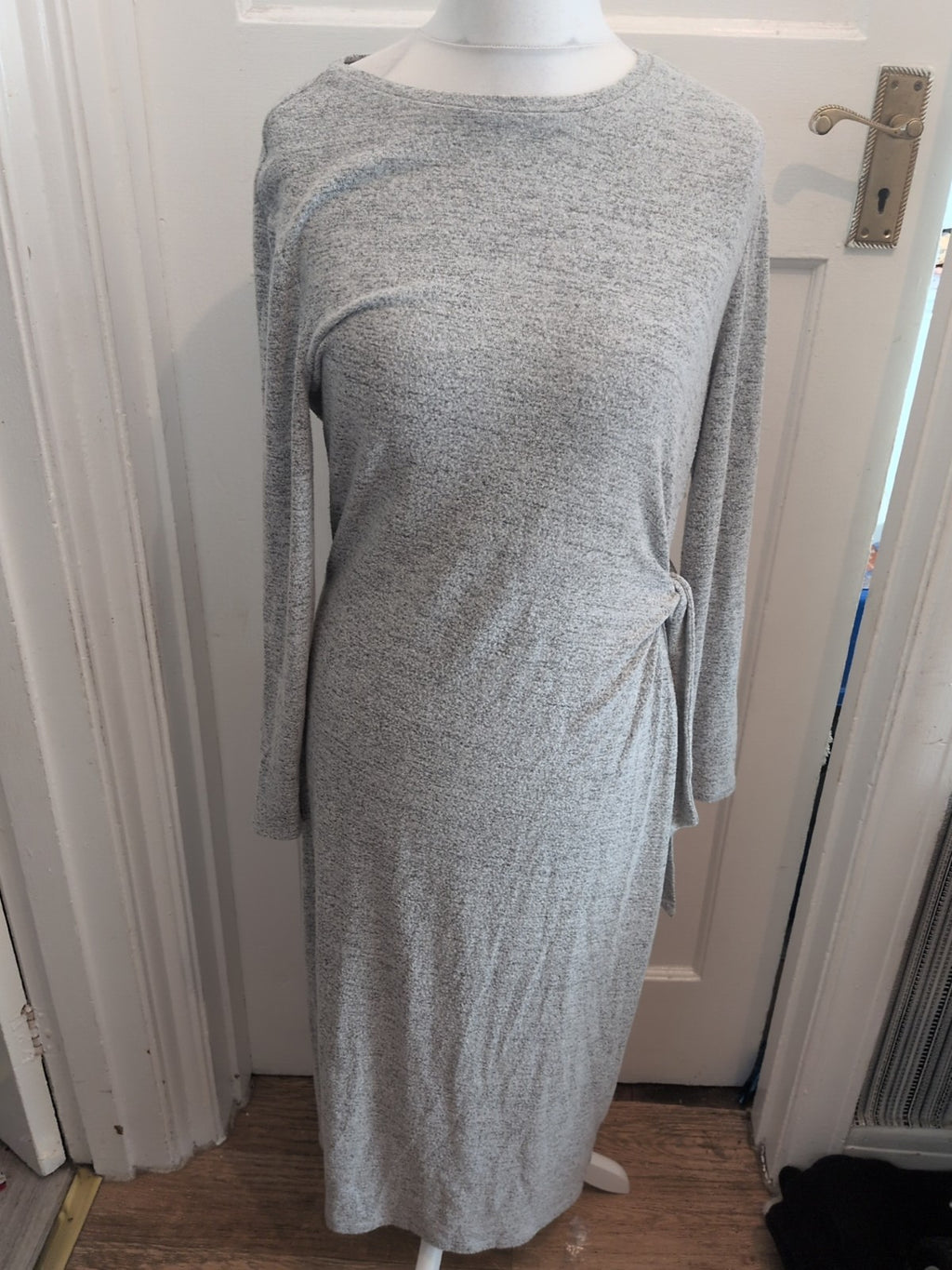 George 16 Pale Grey Long Sleeve Belted Dress Long