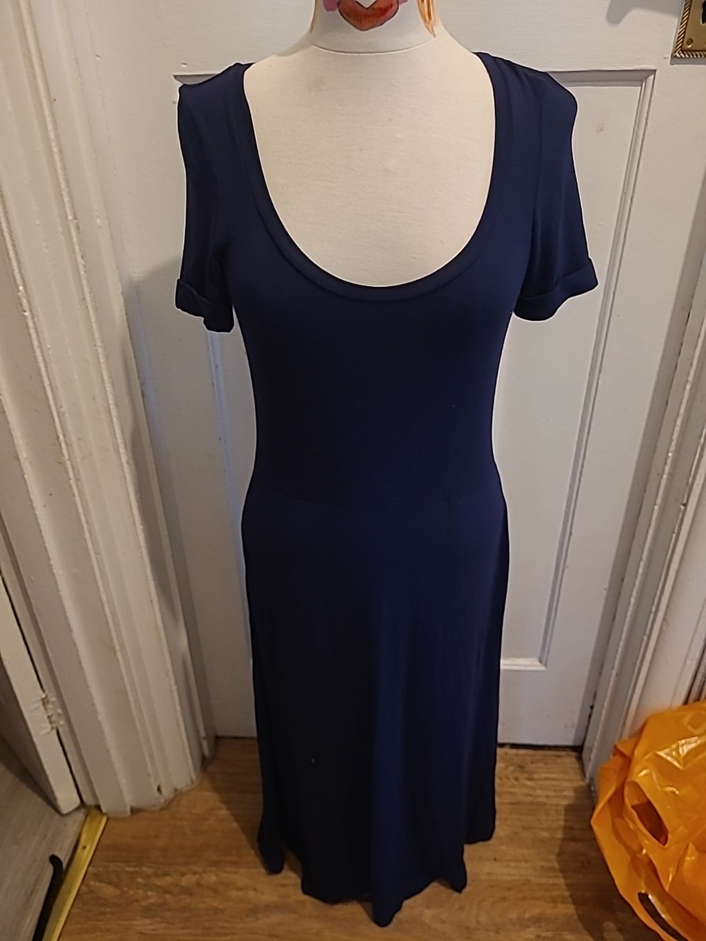 Ladies Aura Size 10 Navy Short Sleeved Long Length Dress