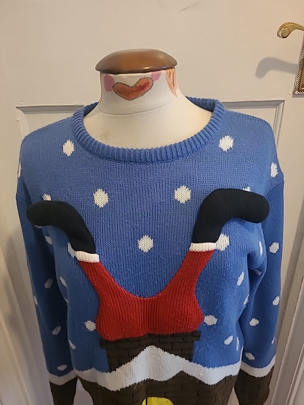 Mens Primark Size Large Blue/Brown/White Christmas Pullover Jumper