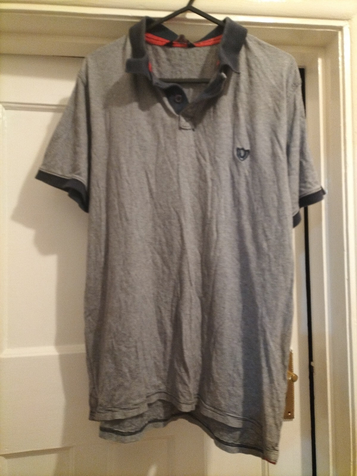 Mens F+F Size Small Grey/white/navy Polo Shirt