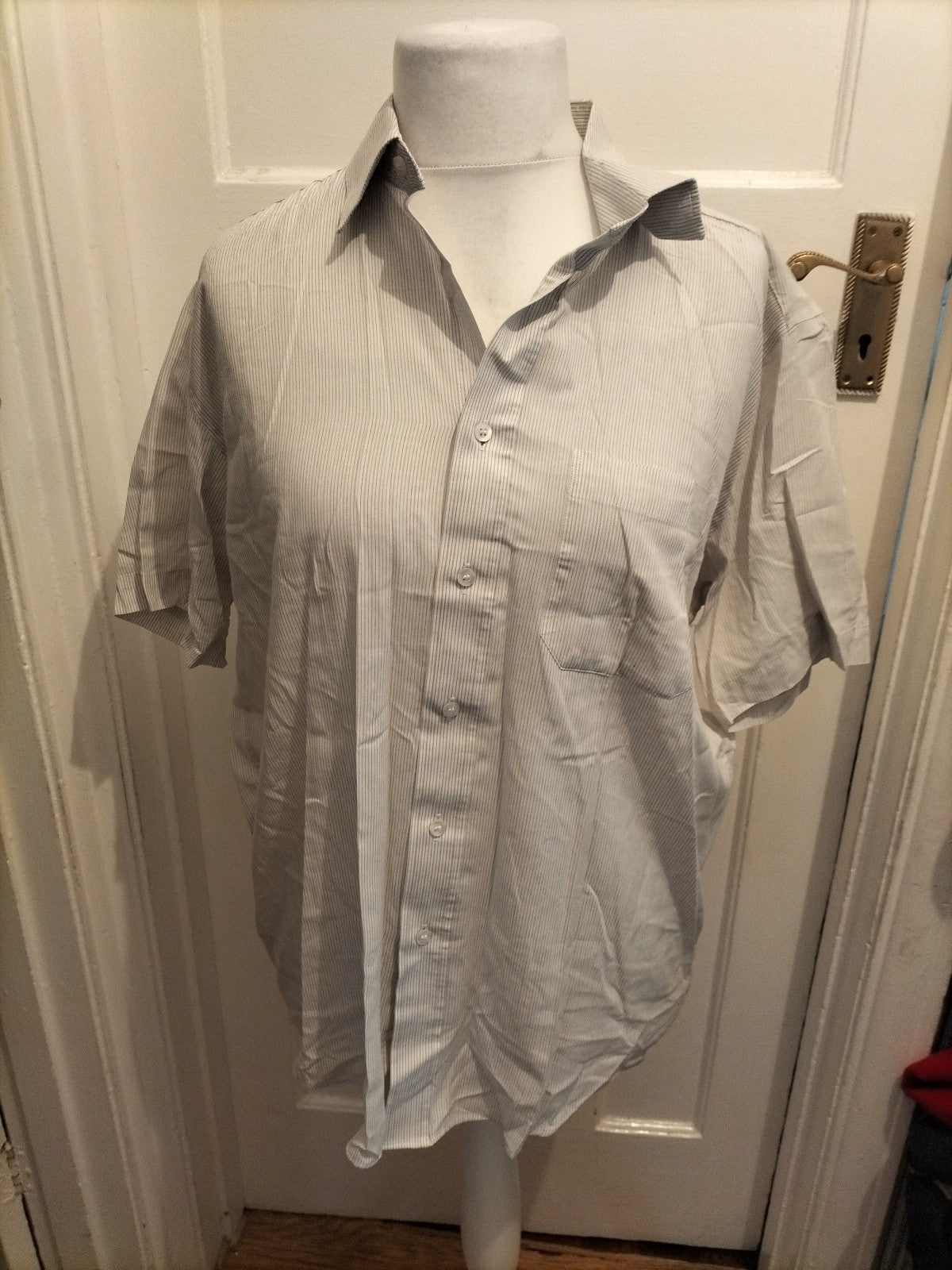 Ladies Marks And Spencer Tailoring 16.5 Beige Ivory Striped Cotton Rich Non Iron